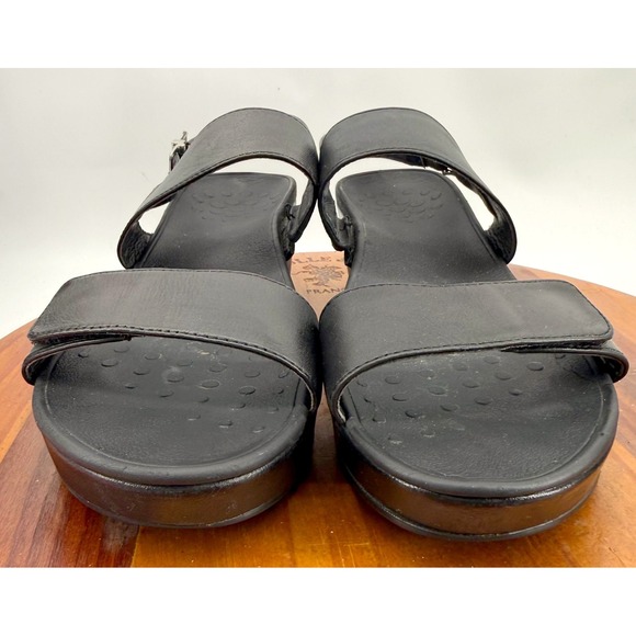 Vionic Lovell Wedge Platform Sandal Size 9 Black Leather Orthotic Comfort Buckle - Picture 7 of 13